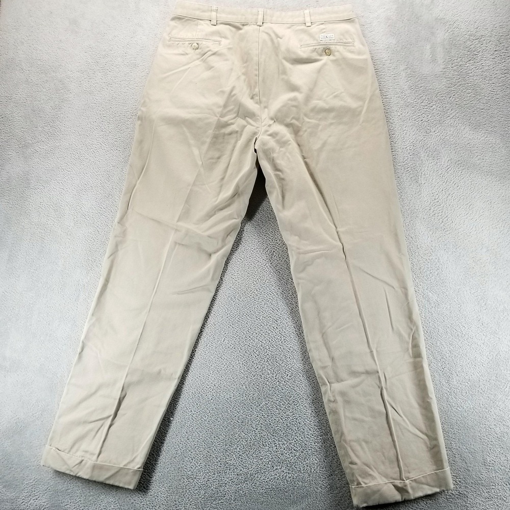 Polo Ralph Lauren Pants Mens 38x34 Beige Chino Pleated Cuffed Straight - Picture 2 of 9